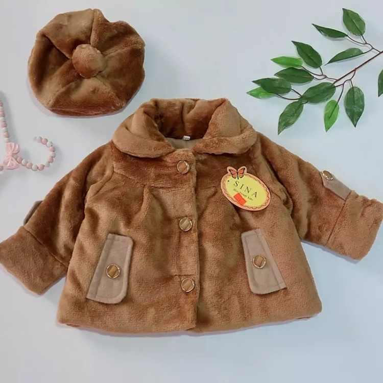 شنل تمام خز نوزادی دخترانه با کلاه فرانسوی شیک و مجلسی